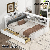 Bellemave® Full Size Wood Daybed with Storage Headboard, Shelves and 2 Drawers - Bellemave